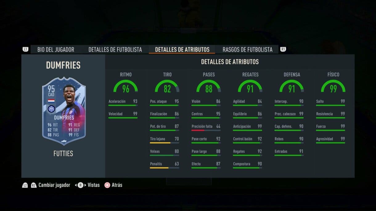 Stats in game Dumfries FUTTIES FIFA 23 Ultimate Team