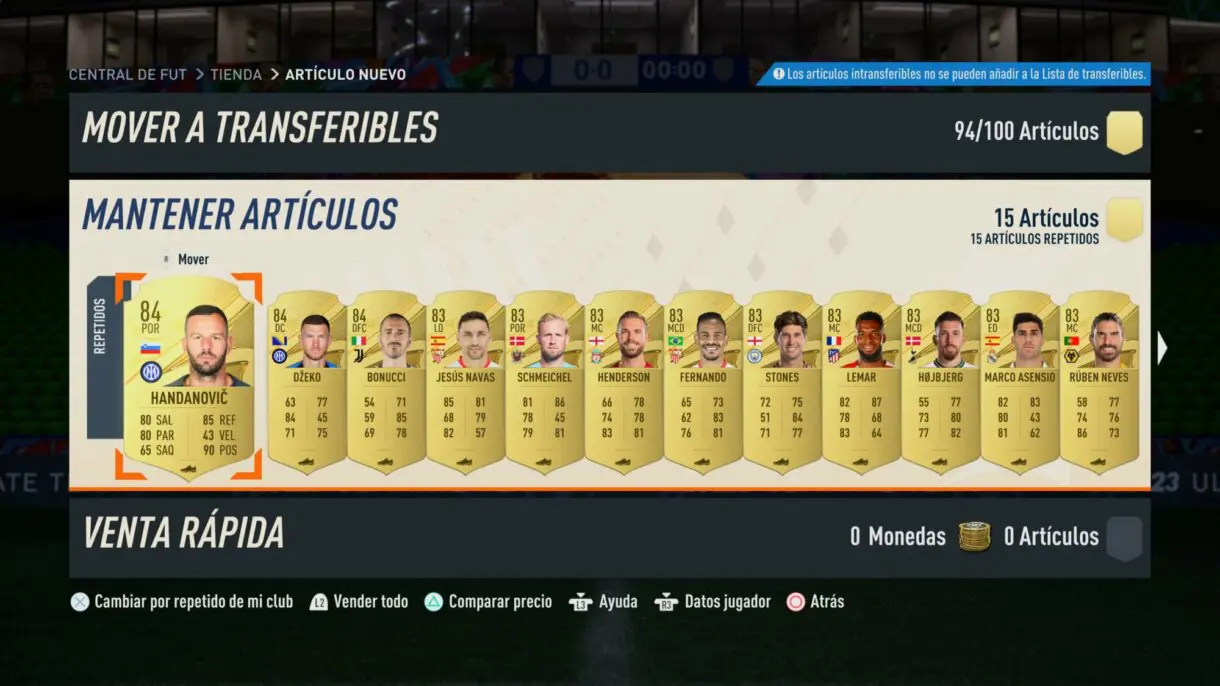 Asignar artículos repetidos tras abrir un sobre FIFA 23 Ultimate Team