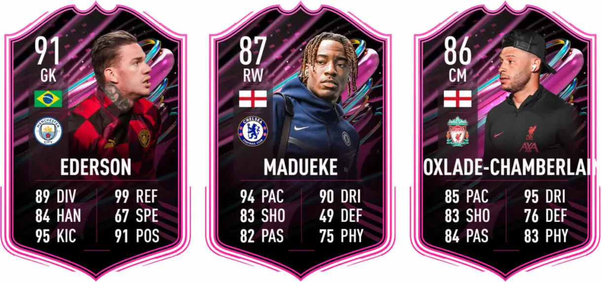 Cartas FUT Ballers Ederson, Madueke y Oxlade-Chamberlain FIFA 23 Ultimate Team