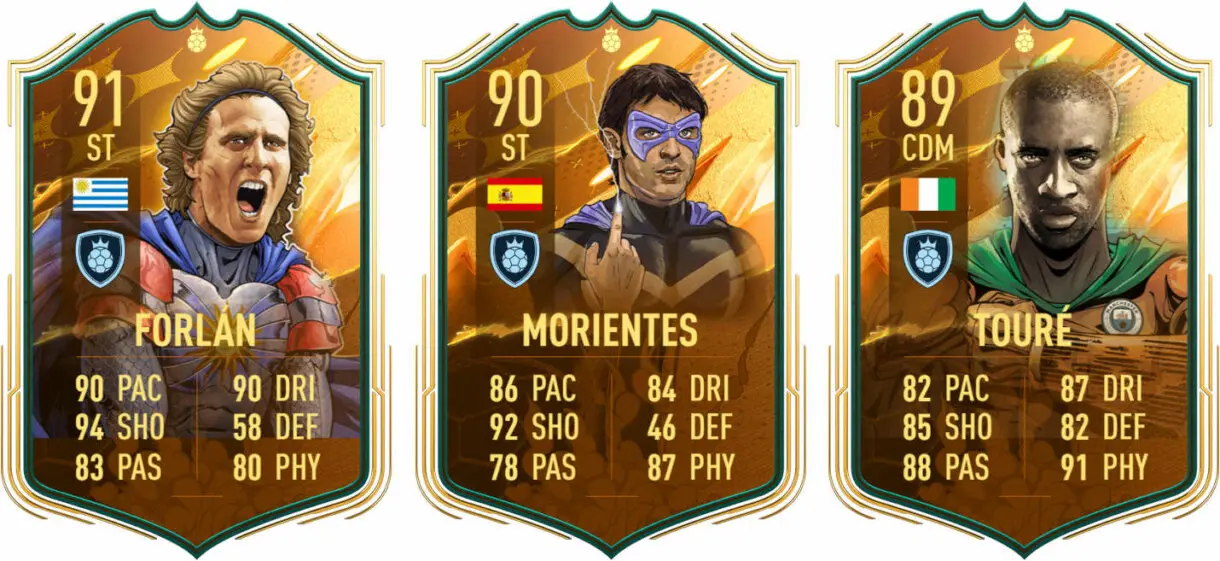 Cartas FUT Heroes de la Copa Mundial Forlán, Morientes y Touré FIFA 23 Ultimate Team