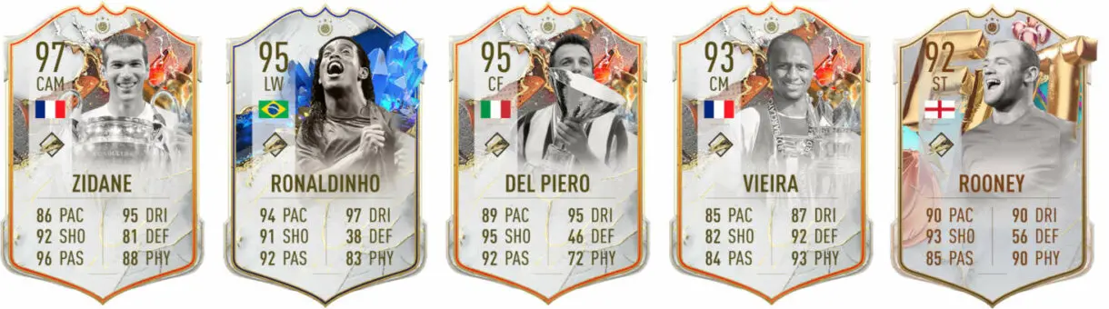 Cartas Icono Trophy Titans Zidane, Del Piero y Vieira, del TOTY Ronaldinho y FUT Birthday Rooney FIFA 23 Ultimate Team