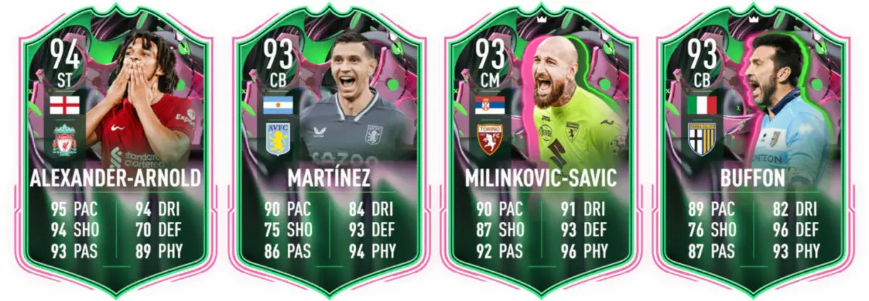 Cartas Metamorfos Alexander-Arnold, Martínez, Milinkovic-Savic (Prémium) y Buffon (Prémium) FIFA 23 Ultimate Team