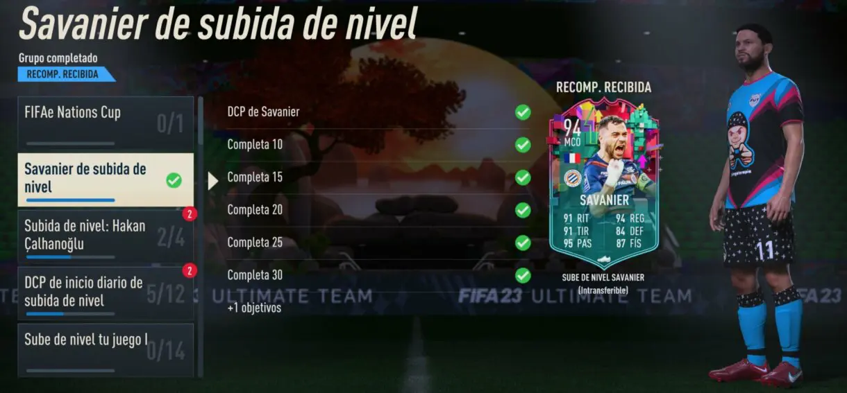 Hitos FIFA 23 Ultimate Team mostrando los objetivos de Savanier Sube de Nivel
