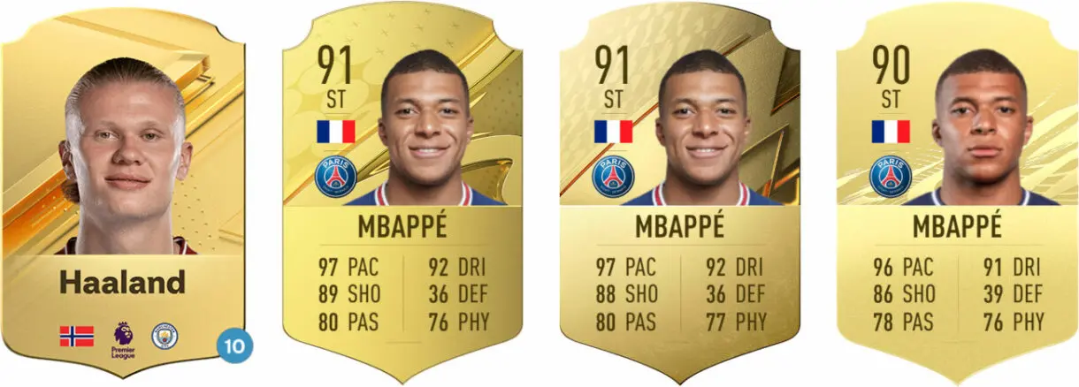 Carta oro Haaland en EA Sports FC 24 y Mbappé en FIFA 21, 22 y 23 Ultimate Team