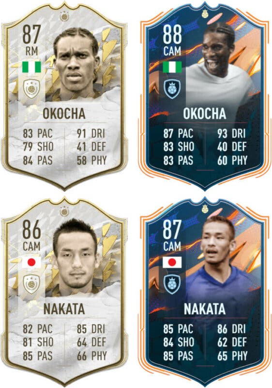 Cartas Ultimate Team Iconos Okocha y Nakata FIFA 22, Héroes Okocha y Nakata FIFA 23
