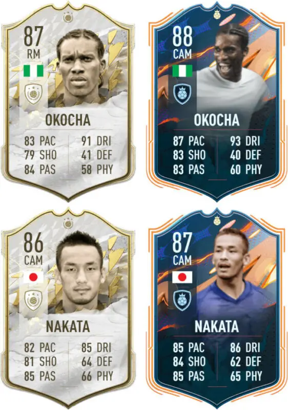 Cartas Ultimate Team Iconos Okocha y Nakata FIFA 22, Héroes Okocha y Nakata FIFA 23