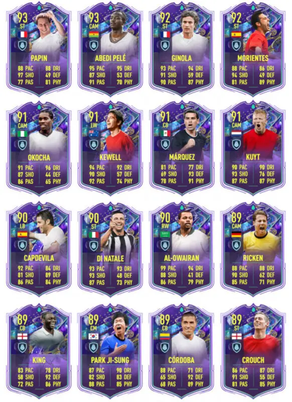 Todas las cartas de los Fantasy FUT Heroes transferibles +89 de FIFA 23 Ultimate Team