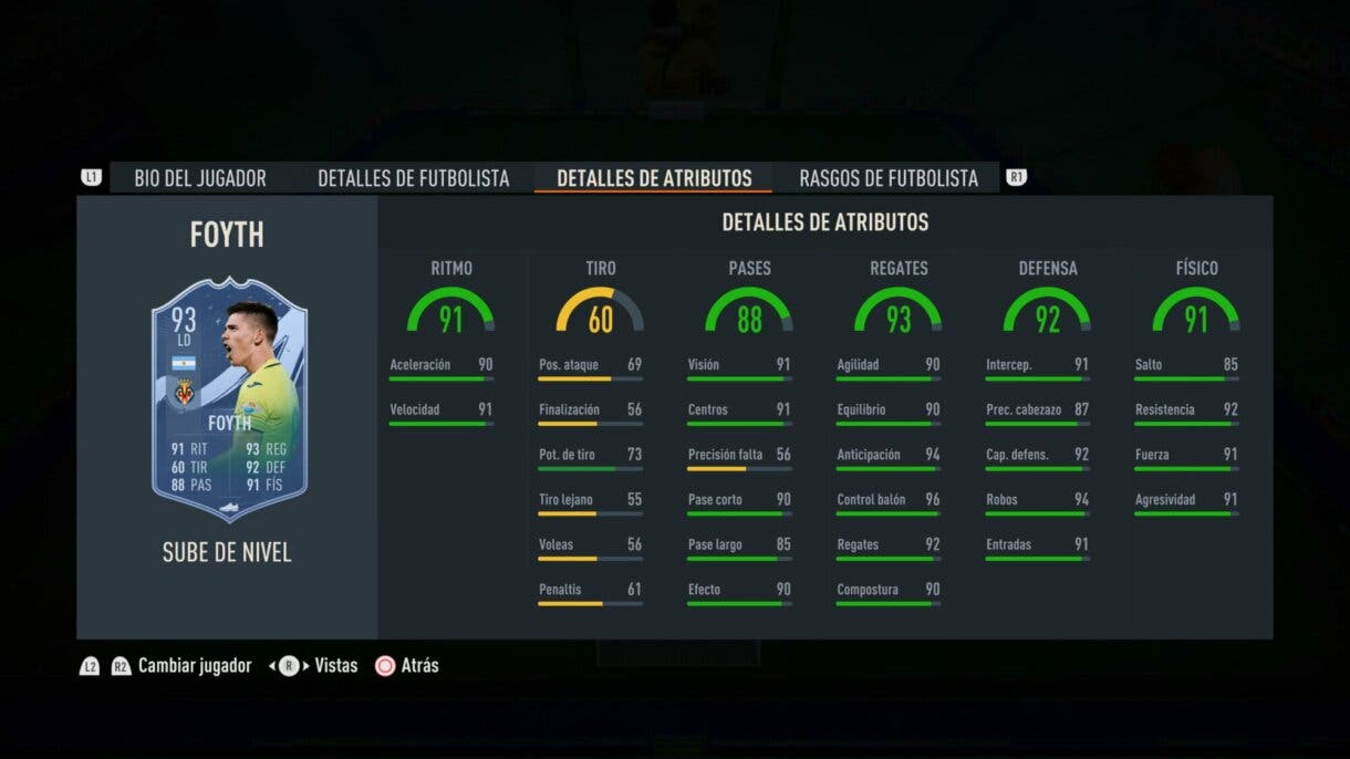 Stats in game Foyth Sube de Nivel mejorado FIFA 23 Ultimate Team