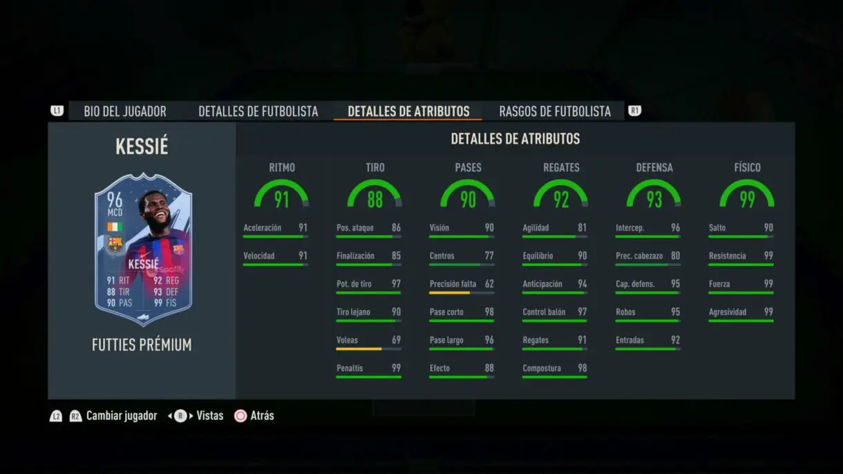 Stats in game Kessié FUTTIES Prémium FIFA 23 Ultimate Team
