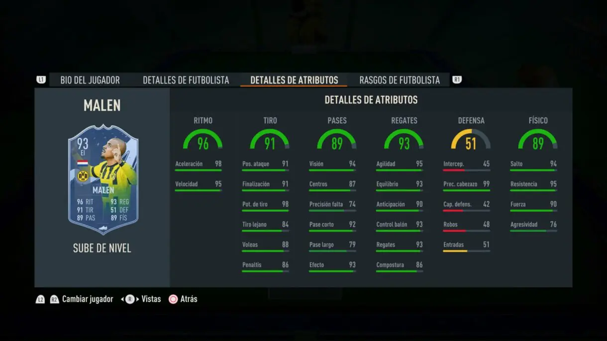 Stats in game Malen Sube de Nivel mejorado FIFA 23 Ultimate Team