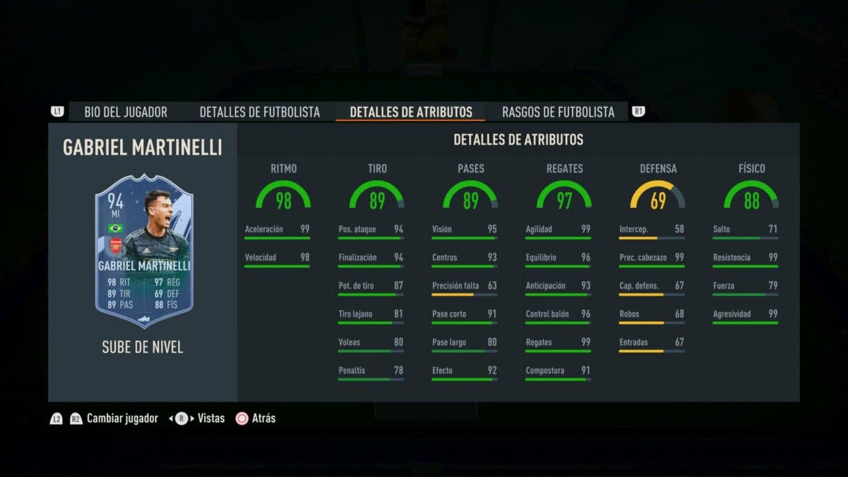 Stats in game Gabriel Martinelli Sube de Nivel FIFA 23 Ultimate Team