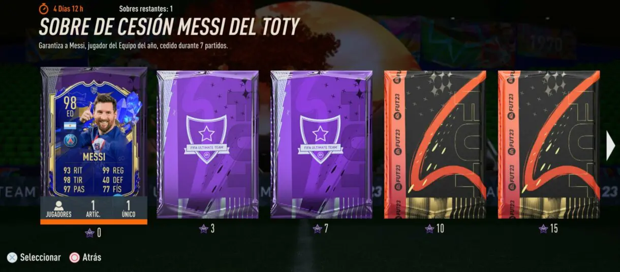 Recompensas FUT Moments FIFA 23 Ultimate Team mostrando a Messi TOTY