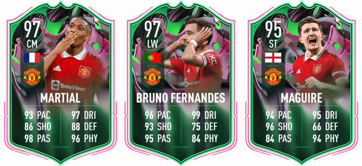 Cartas Metamorfos Martial, Bruno Fernandes y Maguire FIFA 23 Ultimate Team