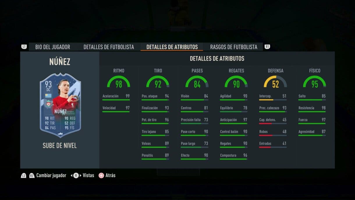 Stats in game Núñez Sube de Nivel mejorado FIFA 23 Ultimate Team