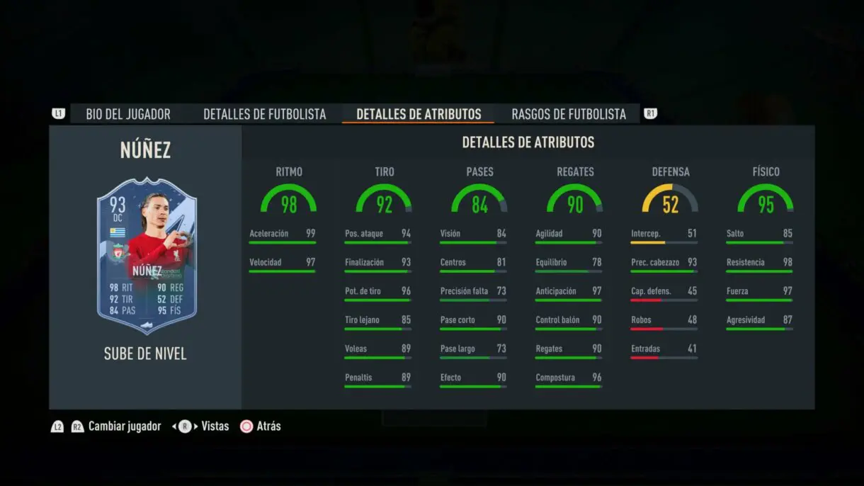 Stats in game Núñez Sube de Nivel mejorado FIFA 23 Ultimate Team