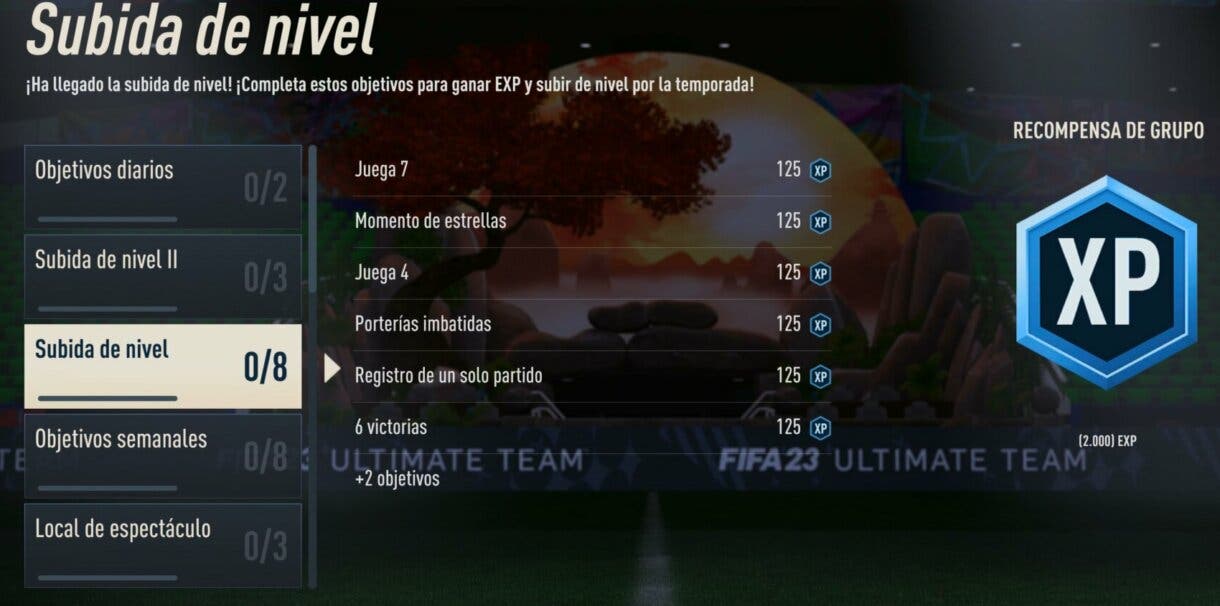 Objetivos FIFA 23 Ultimate Team mostrando el grupo de Subida de nivel