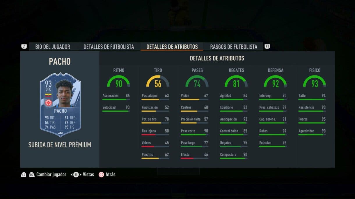 Stats in game Pacho Sube de Nivel mejorado FIFA 23 Ultimate Team