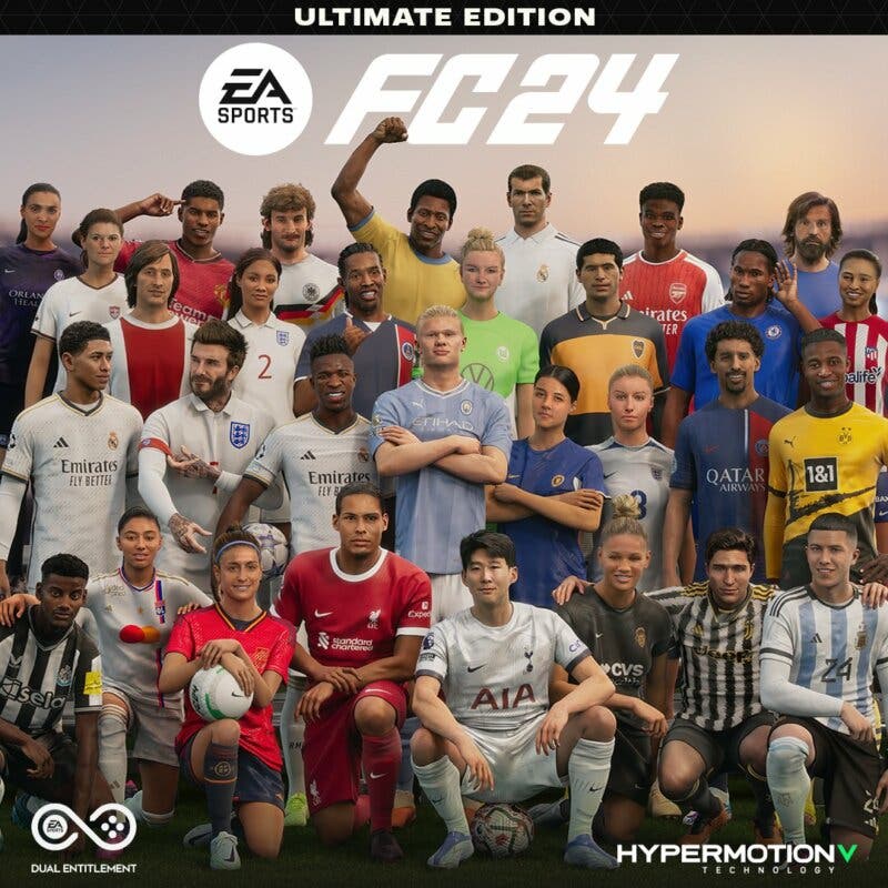 Portada de la Edición Ultimate de EA Sports FC 24 (con muchos jugadores y jugadores en sus versiones virtuales)
