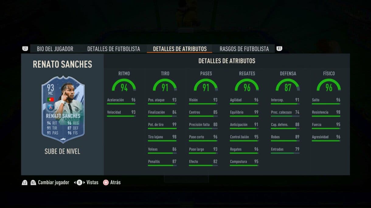 Stats in game Renato Sanches Sube de Nivel FIFA 23 Ultimate Team