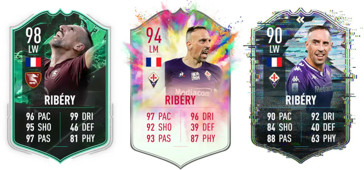 Cartas Ribéry Metamorfos (FIFA 22), Summer Heat (FIFA 20) y Flashback (FIFA 21) Ultimate Team