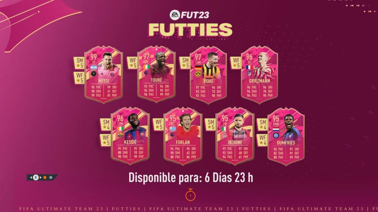 Pantalla de carga con todas las cartas del segundo equipo de FUTTIES de FIFA 23 Ultimate Team