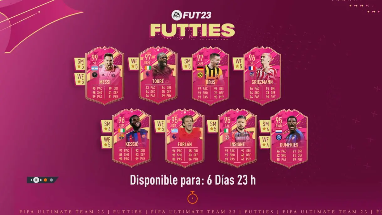 Pantalla de carga con todas las cartas del segundo equipo de FUTTIES de FIFA 23 Ultimate Team