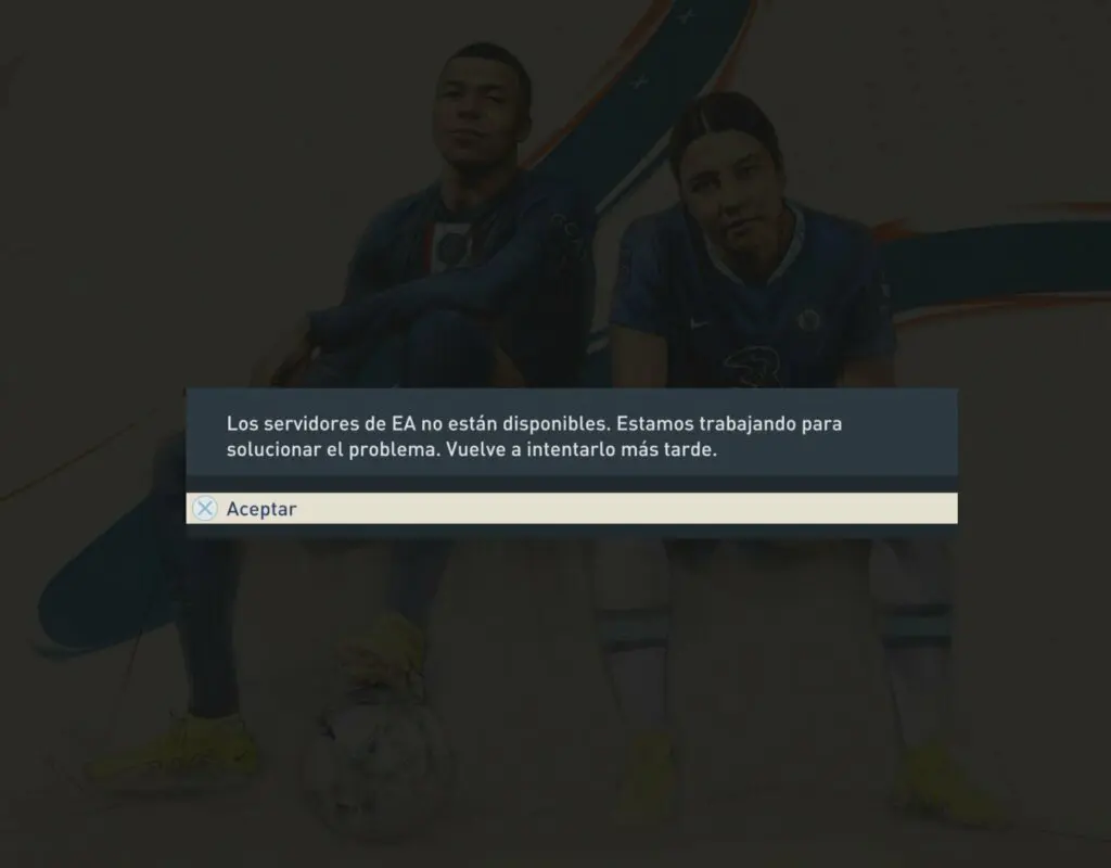 Mensaje informando de que los servidores de EA no están disponibles desde FIFA 23