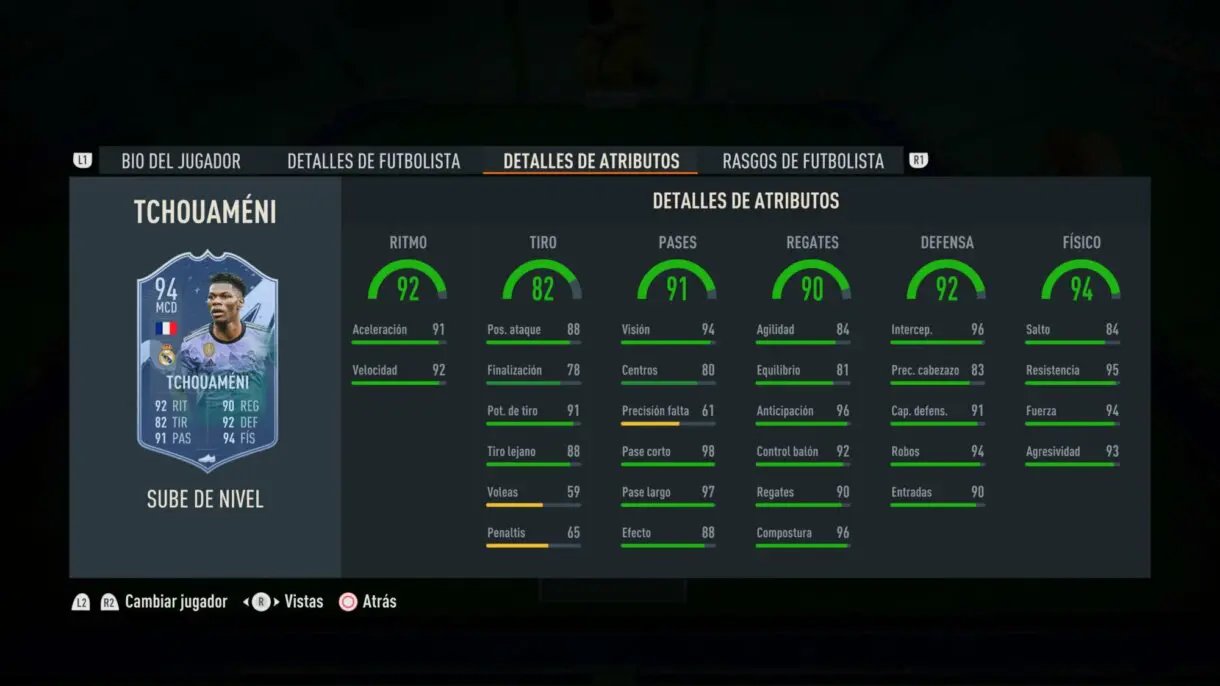Stats in game Tchouaméni Sube de Nivel FIFA 23 Ultimate Team