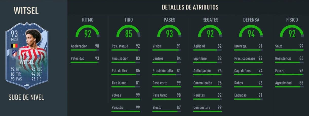 Stats in game Witsel Sube de Nivel mejorado FIFA 23 Ultimate Team