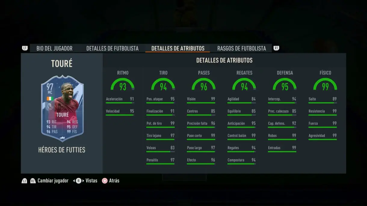 Stats in game Touré Héroes del FUTTIES FIFA 23 Ultimate Team