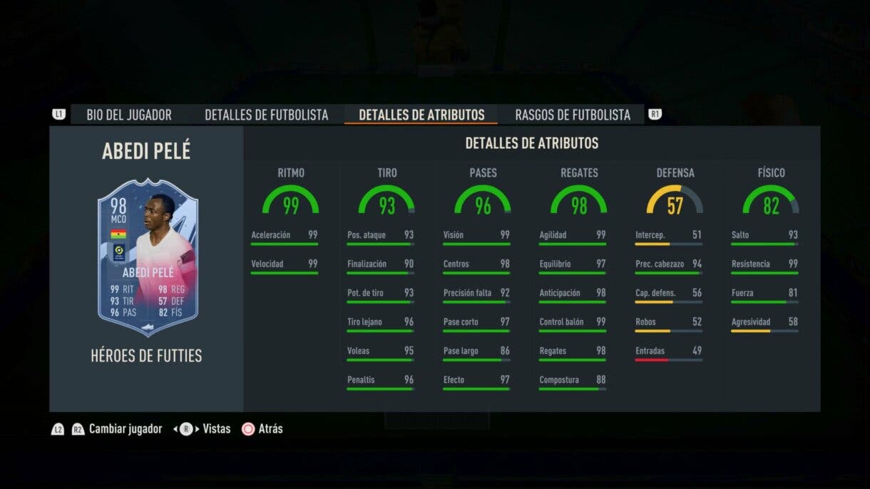 Stats in game Pelé Héroes del FUTTIES FIFA 23 Ultimate Team