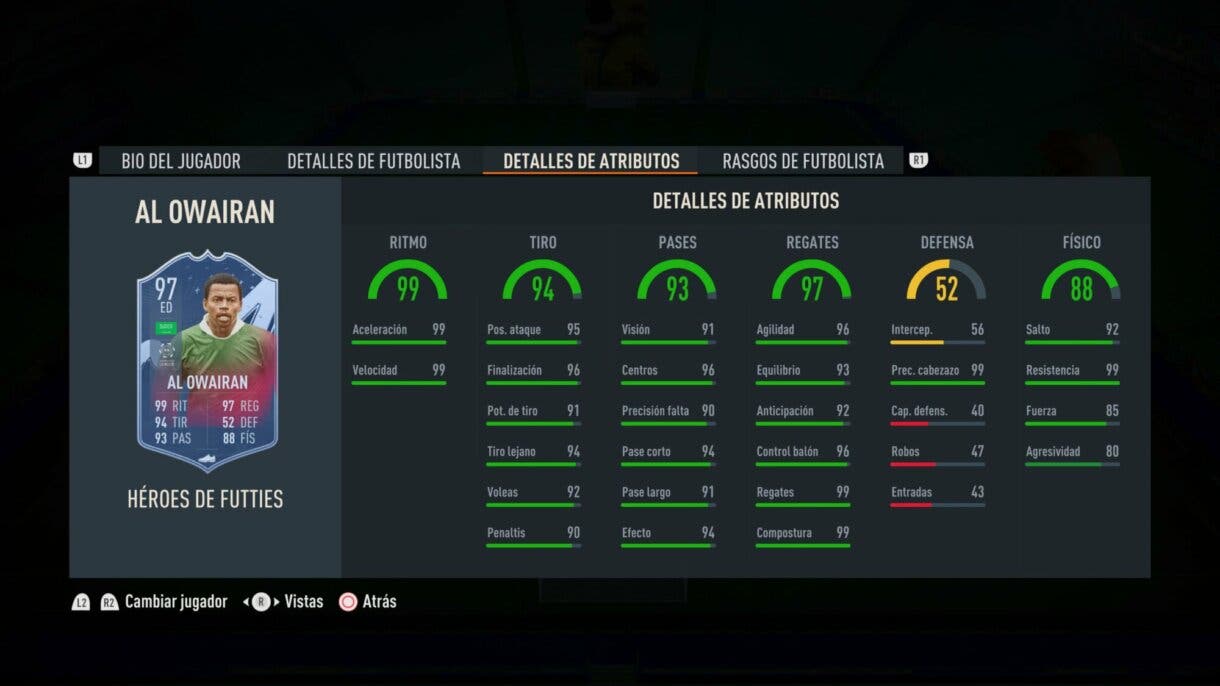 Stats in game Al Owairan Héroes del FUTTIES FIFA 23 Ultimate Team