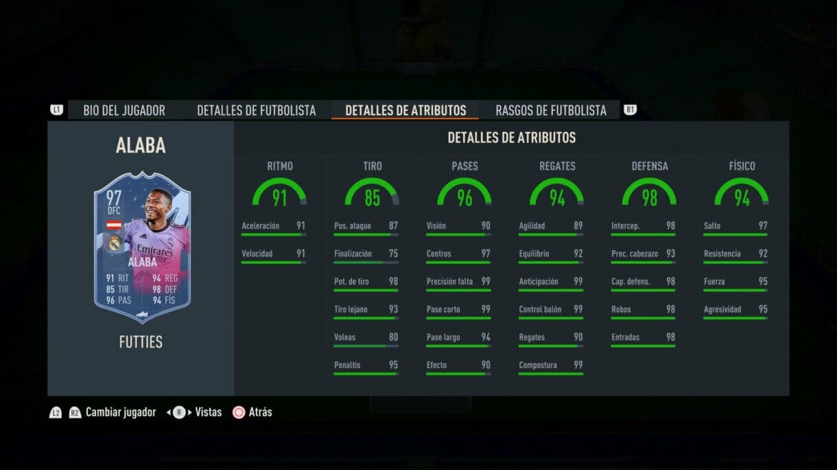 Stats in game Alaba FUTTIES FIFA 23 Ultimate Team