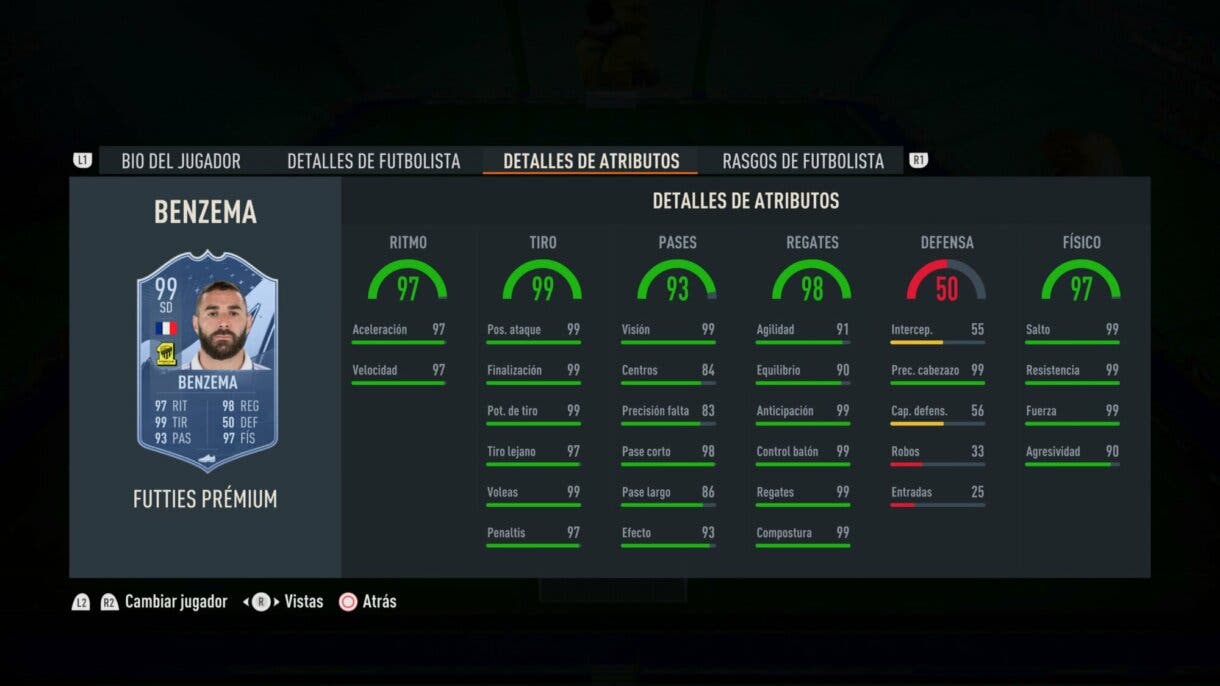 Stats in game Benzema FUTTIES Prémium FIFA 23 Ultimate Team