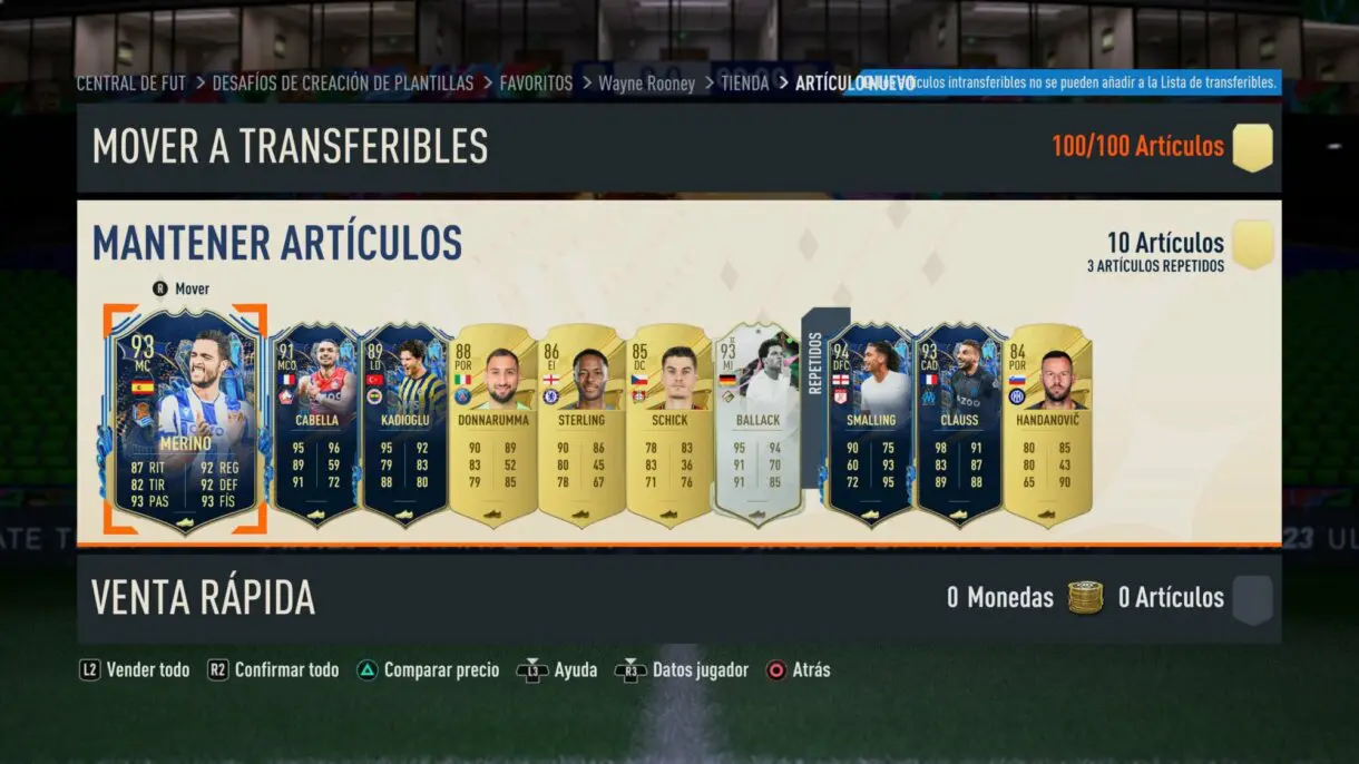 Artículos sin asignar tras abrir la Mejora de diez +84 FIFA 23 Ultimate Team