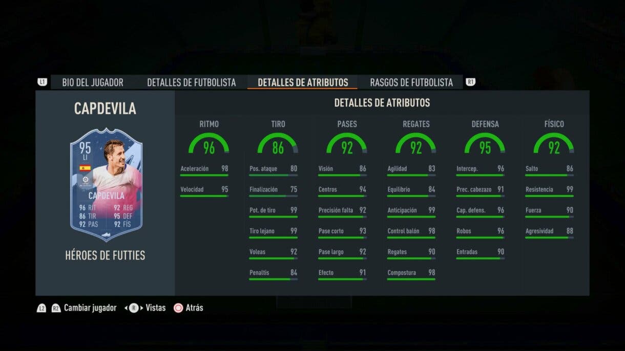 Stats in game Capdevila Héroes del FUTTIES FIFA 23 Ultimate Team