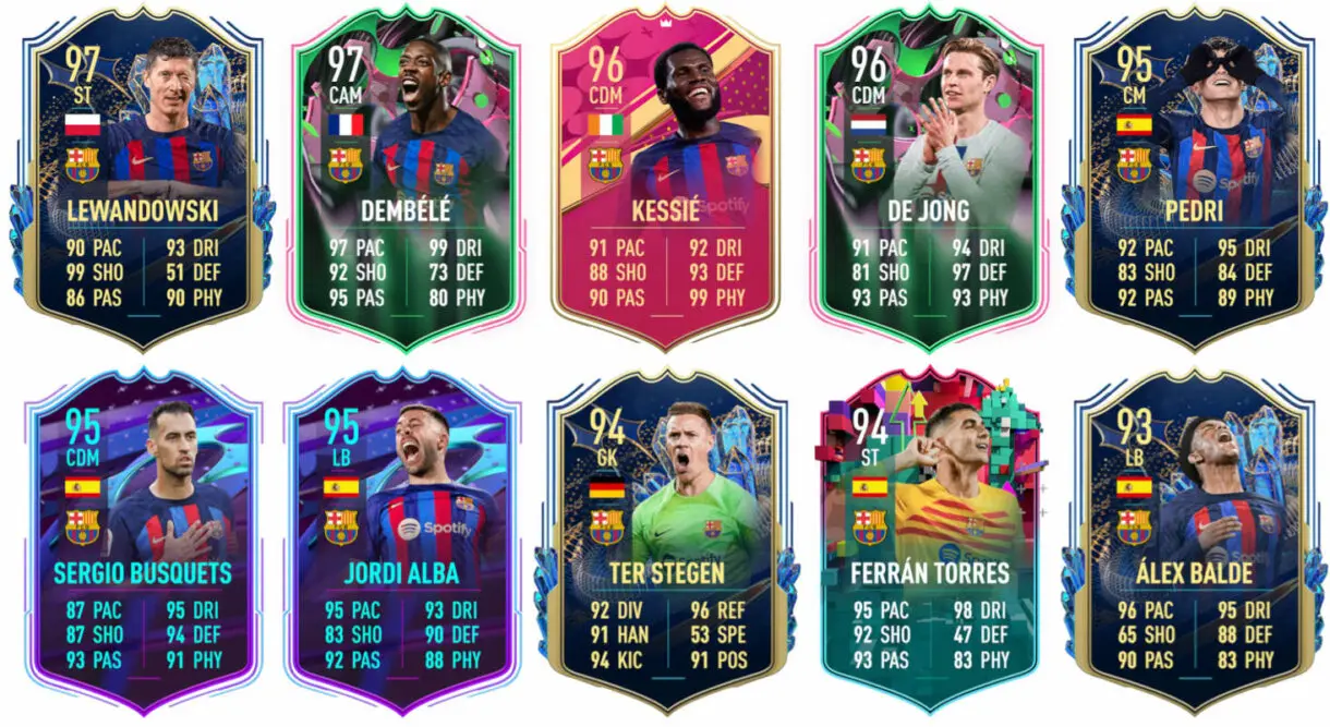 Ejemplos cartas competitivas Barcelona FIFA 23 Ultimate Team