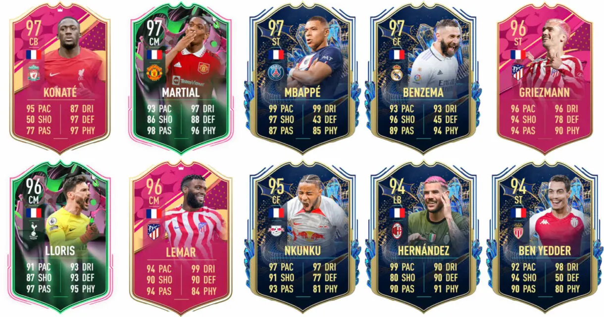 Ejemplos cartas competitivas Francia FIFA 23 Ultimate Team