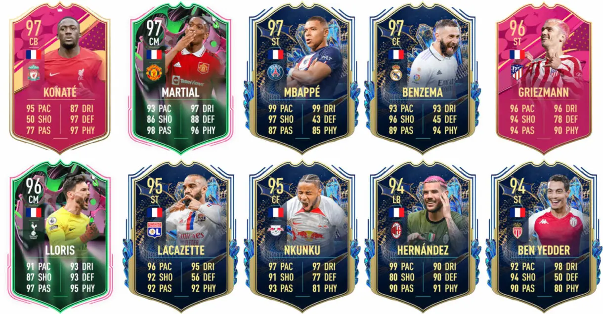 Ejemplos cartas competitivas Francia FIFA 23 Ultimate Team