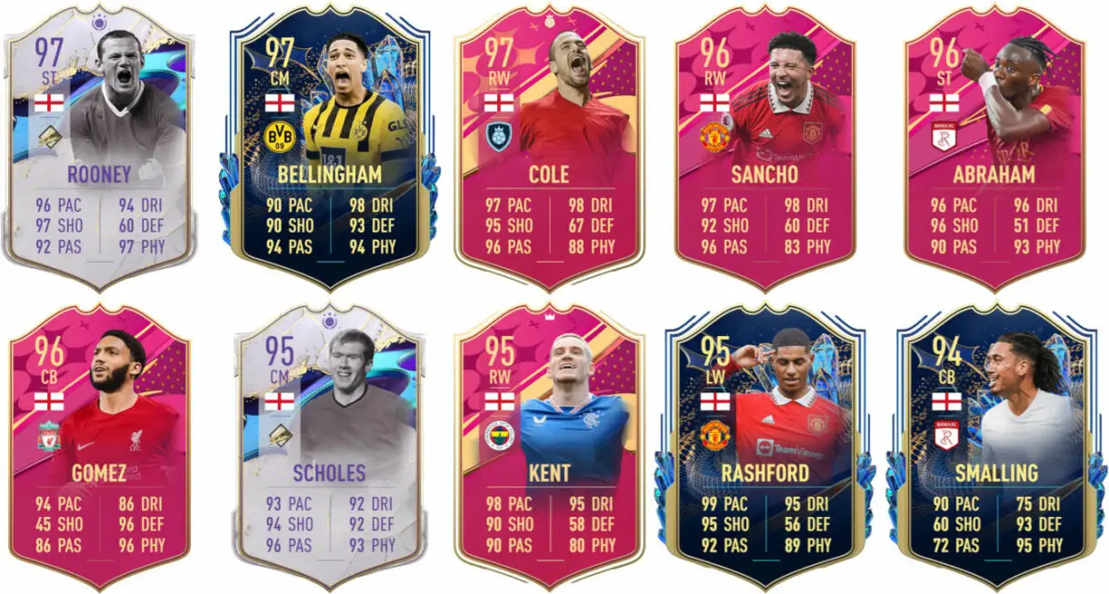 Ejemplos cartas competitivas Inglaterra FIFA 23 Ultimate Team