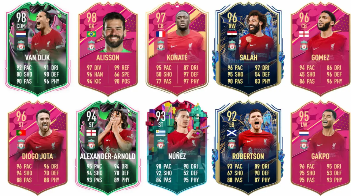 Ejemplos cartas competitivas Liverpool FIFA 23 Ultimate Team