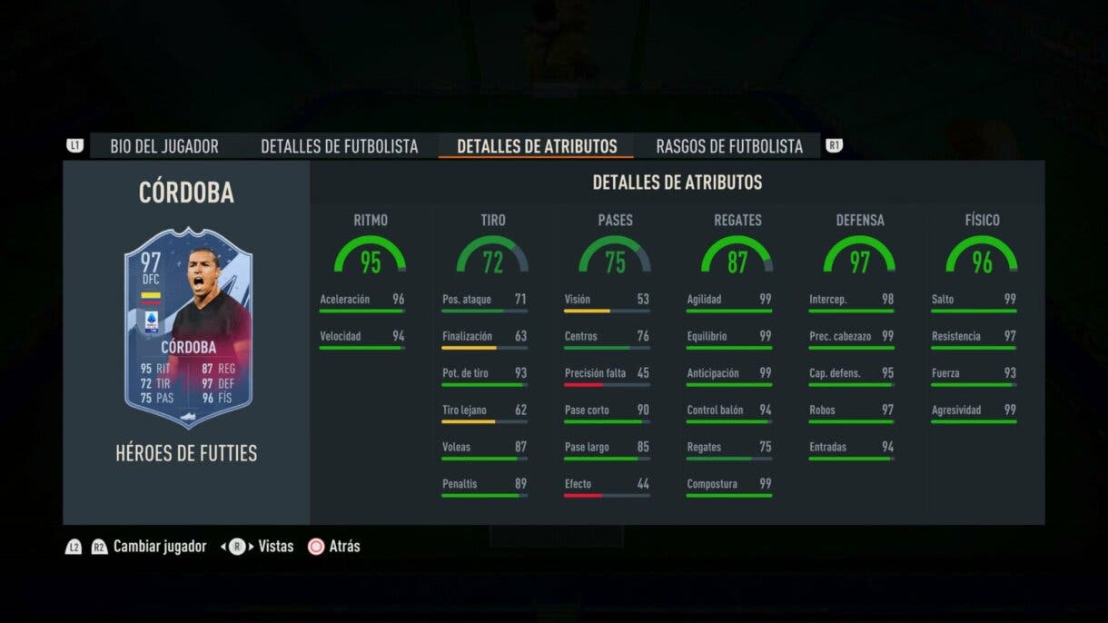 Stats in game Córdoba Héroes del FUTTIES FIFA 23 Ultimate Team