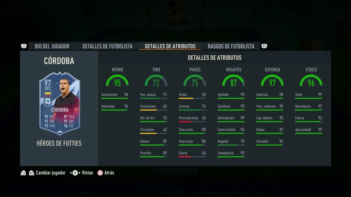 Stats in game Córdoba Héroes del FUTTIES FIFA 23 Ultimate Team