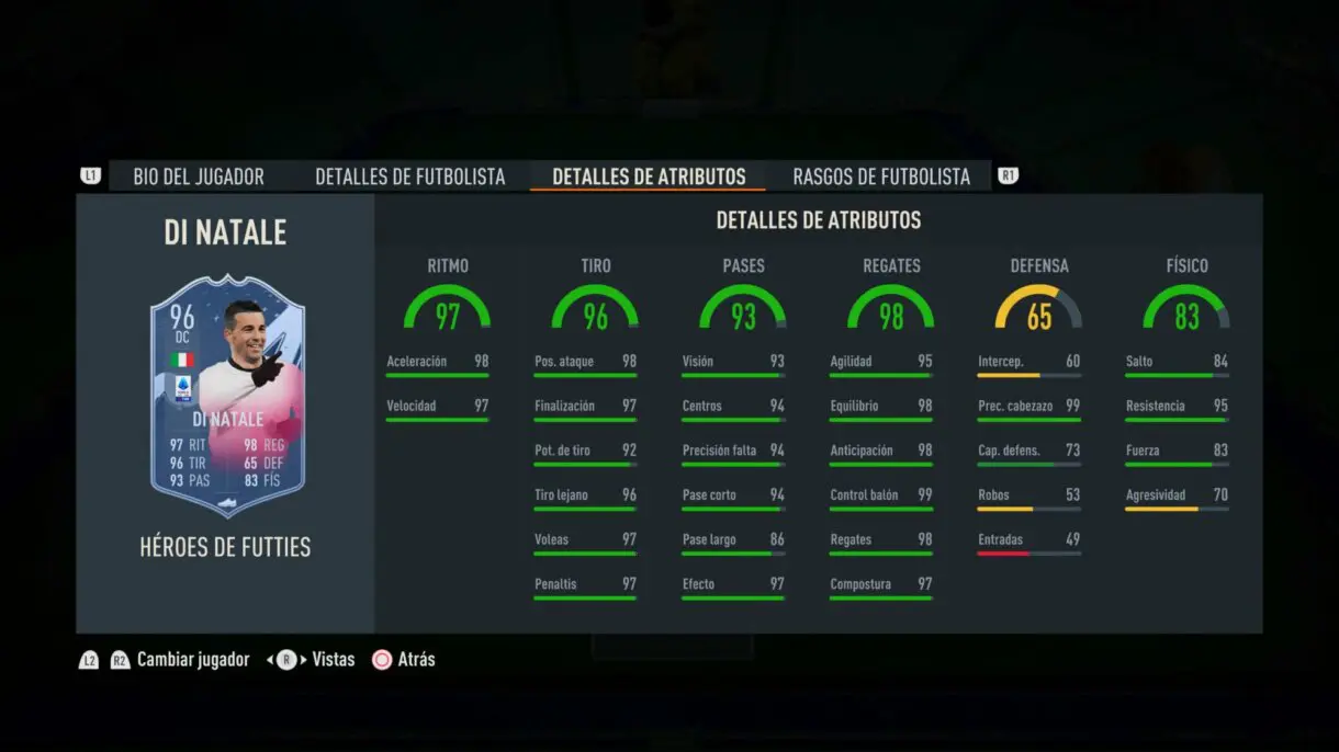 Stats in game Di Natale FUTTIES FIFA 23 Ultimate Team