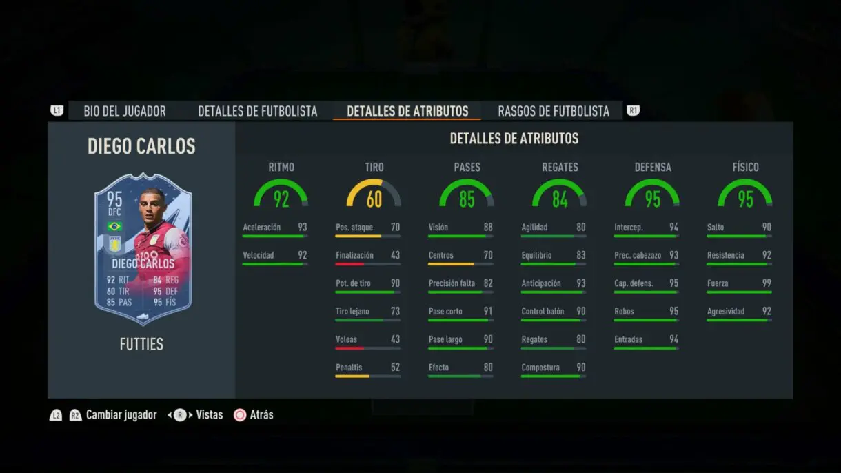 Stats in game Diego Carlos FUTTIES FIFA 23 Ultimate Team