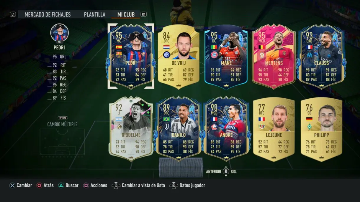 Apartado mi club, búsqueda más reciente (con muchas cartas de alta media) FIFA 23 Ultimate Team