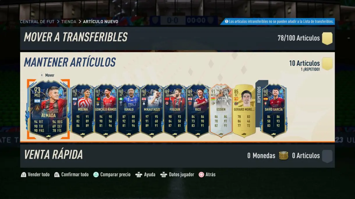 Diez artículos sin asignar FIFA 23 Ultimate Team (con muchos TOTS y cartas de media alta)