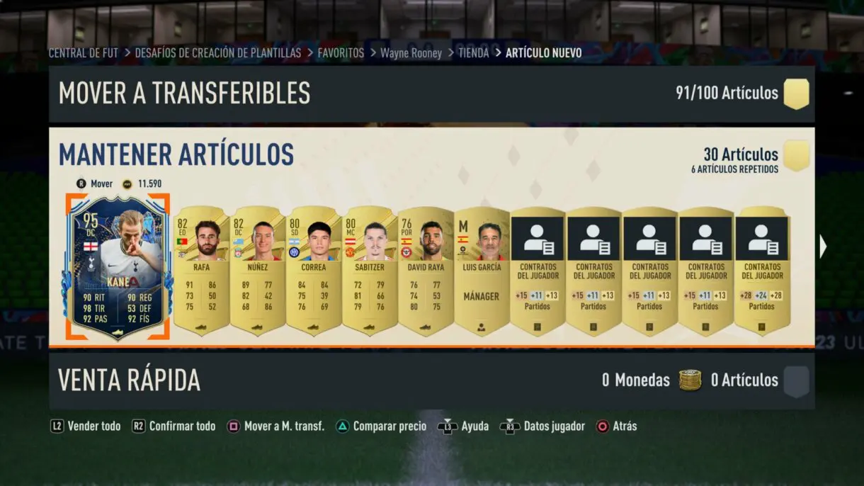 Artículos sin asignar tras abrir un Megasobre (con Kane TOTS) FIFA 23 Ultimate Team