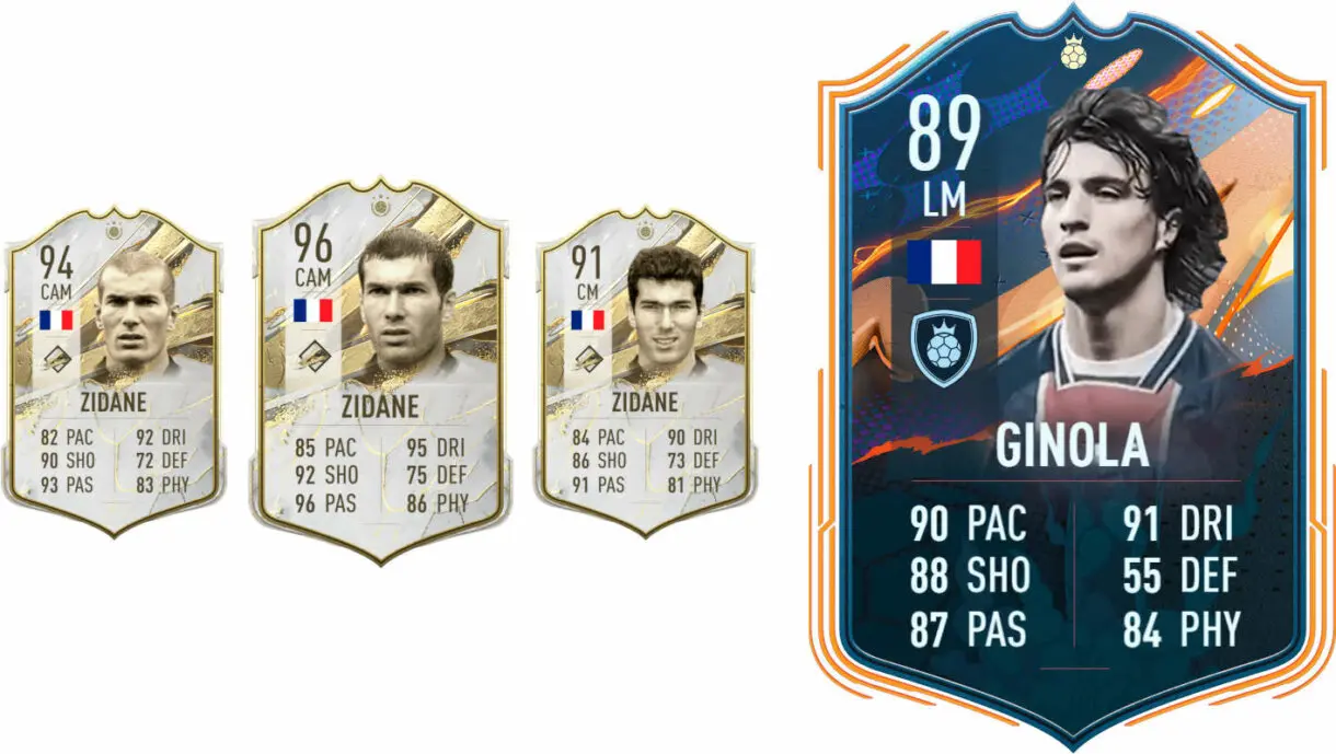 Cartas Zidane Baby, Medio, Prime y Ginola Héroe FIFA 23 Ultimate Team