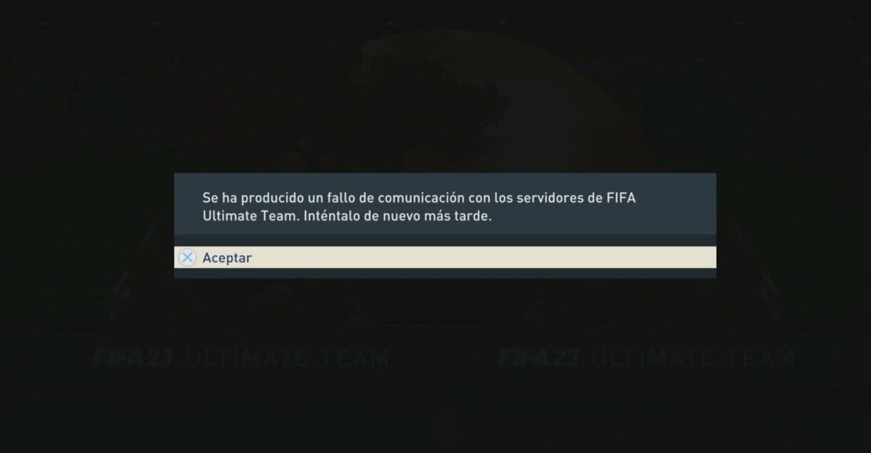 Mensaje de fallo de comunicación con los servidores de FIFA Ultimate Team al intentar acceder a FUT Moments